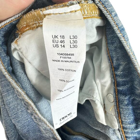 ASOS Design Curve Light Wash High Rise Distressed Knee Straight Leg Jeans Sz 14 - Picture 5 of 6